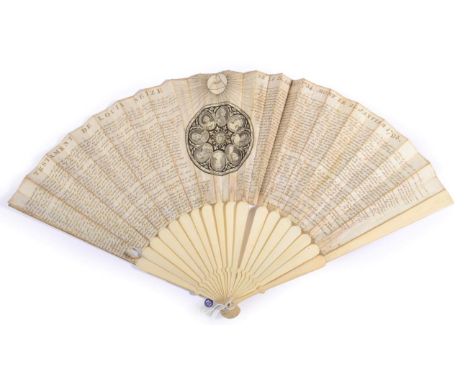 A French Revolutionary Period Printed Fan, 1793, mounted on bone, the double paper leaf printed with the Testament of King Lo