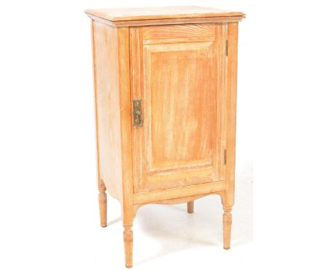 Late Victorian 19th century oak bedside cabinet - pot cupboard. Raised on turned legs with single full length cupboard door h