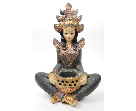 A retro mid-20th Century 1950s Tretchikoff-era chalk ware Thai girl lamp light is polychrome and decorated with hand-painted 