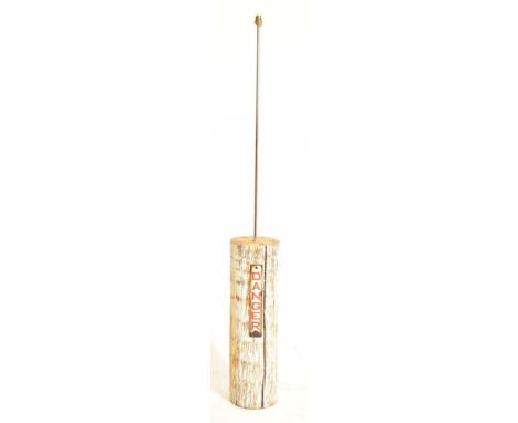 A bespoke vintage late 20th century floor standing lamp built from a tree trunk. The lamp having a wooden trunk base with ' D