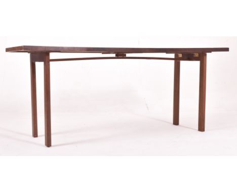 British Modern Design - A retro mid 20th century folding teak Long John coffee table / low table. The table of rectangular fo