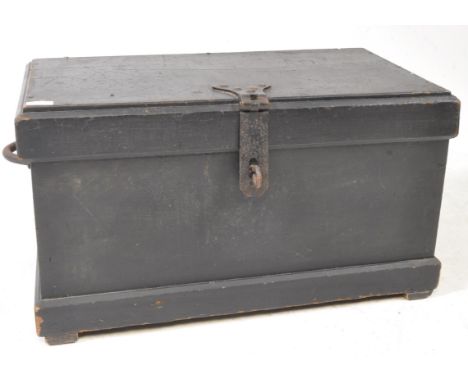 Victorian 19th century painted wooden shipping / carpenters work tool trunk chest . The trunk of rectangular form, with hinge