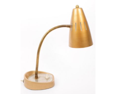 Pifco - A mid 20th century Pifco brass tone gooseneck desk lamp. The lamp raised on a shaped base, with raised surround. Havi