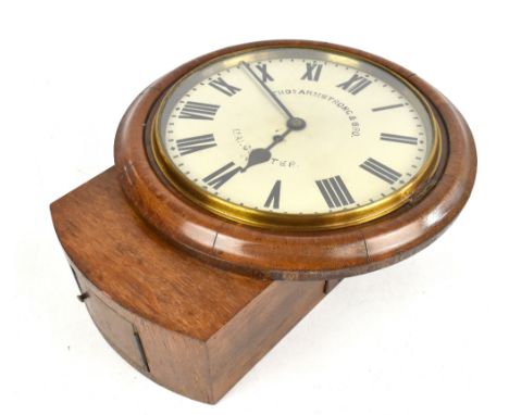THOMAS ARMSTRONG &amp; BRO, MANCHESTER; a 19th century fusée oak drop dial wall clock, with enamelled Roman numeral dial, dia