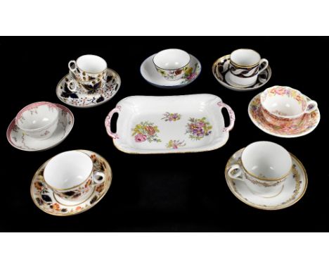 NEW HALL; a collection of late 18th/early 19th century porcelain, predominantly teacups, tea bowls, and coffee cans and sauce