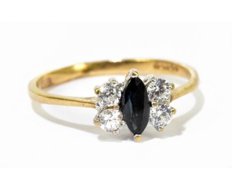 A 9ct yellow gold sapphire and diamond small cluster ring, ring size K, approx. 1.3g.Additional InformationThe ring has been 