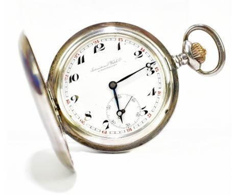 IWC (INTERNATIONAL WATCH COMPANY); a crown wind full hunter white metal pocket watch, the signed white enamel dial set with A