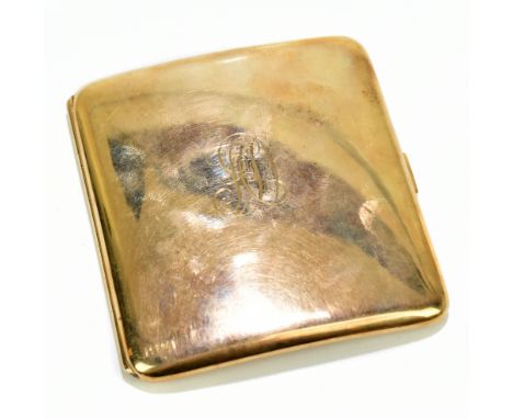 A George V 9ct gold cigarette case of curved form engraved with initials to the cover and also the date 1921, hallmark for Ch
