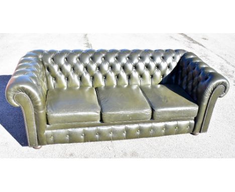 A modern green leather button back Chesterfield settee, length 188cm