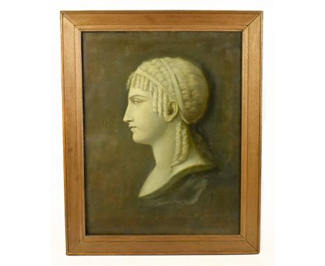 19TH CENTURY CONTINENTAL SCHOOL; oil on canvas, profile portrait of a classical female, apparently unsigned, laid on later ca