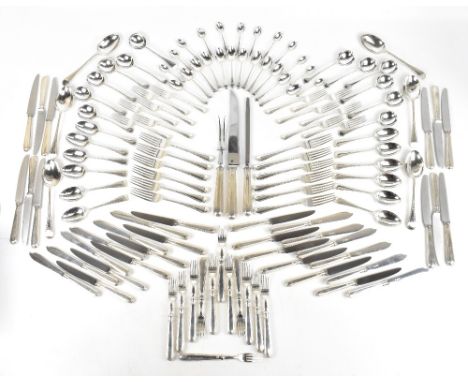 A HAVILAND-NYE; an Elizabeth II twelve setting canteen of hallmarked silver cutlery, with bright cut decoration comprising tw