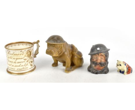 ROYAL DOULTON; a model of a bulldog, RN662746, height 16cm, with a further Royal Doulton bulldog, a Wilkinson Ltd. Bruce Bair