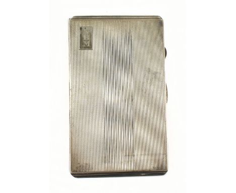 A sterling silver rectangular cigarette case with engine turned decoration and engraved initials NBM, approximate weight 6.9o