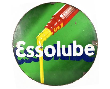 ESSOLUBE; an advertising double sided pictorial enamel sign, diameter 76cm.Additional InformationObvious chips and areas of r