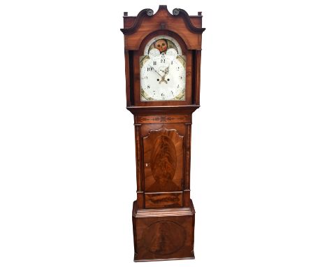 A 19th century mahogany cased longcase clock, the painted dial with moon phase movement above the chapter ring with both Arab