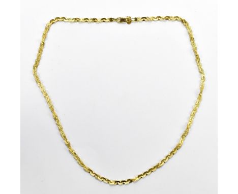 A yellow metal fancy link necklace, stamped 375, length 45cm, approx weight 4.7g.Additional InformationLight wear, minor tarn