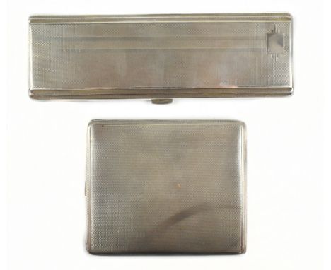 JOHN HENRY WYNN; a George VI hallmarked silver cigarette case of elongated rectangular form with engine turned decoration, Bi