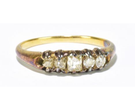 A yellow metal diamond ring, size L, approx 2g.Additional InformationThe ring is unmarked, heavy tarnishing around the upper 