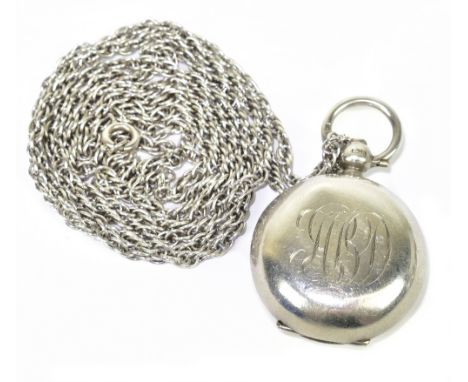 A George V hallmarked silver sovereign case with engraved initials to the front panel, Birmingham 1911, suspended on a silver