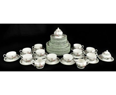PORTMEIRION; a 'Summer Garland' pattern part dinner service, comprising twelve dinner plates, six dessert plates, twelve side