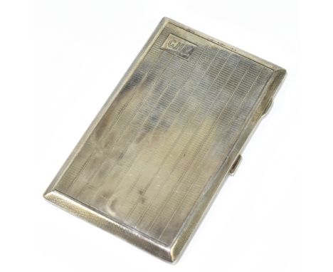 FREDERICK FIELD; a George V hallmarked silver cigarette case of rectangular form with engine turned decoration and engraved i