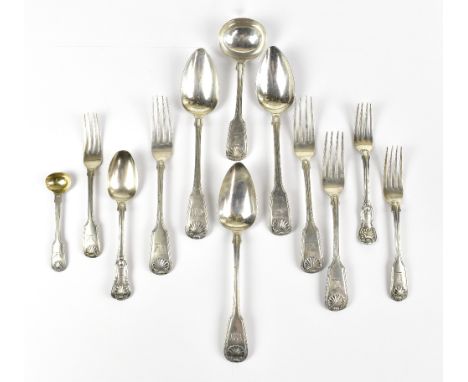 A mixed group of hallmarked silver flatware comprising spoons, forks and a ladle (various hallmarks), 23ozt/728g.