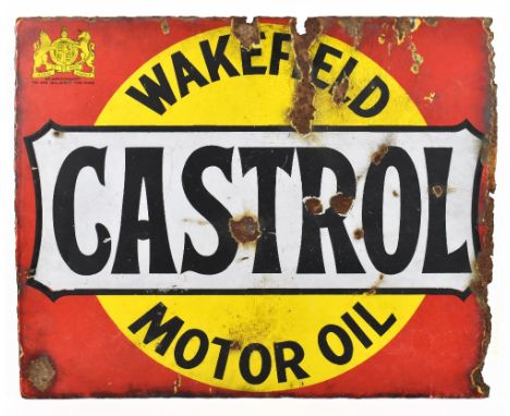 CASTROL; an advertising double sided enamel sign for Castrol Wakefield Motor Oil, approx 40 x 50cm.