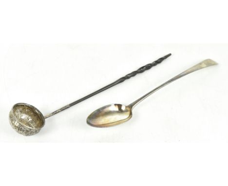 HESTER BATEMAN; a George III hallmarked silver Old English pattern basting spoon, London 1782, 3.4ozt/107g, with a mid-18th c