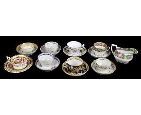 NEW HALL; a collection of 18th/19th century porcelain teacups, bowls and saucers, including an example decorated with pattern