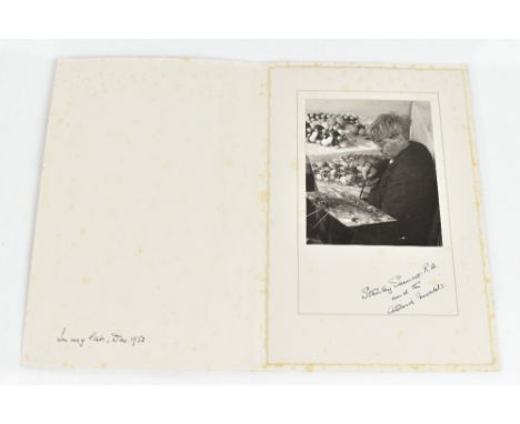 STANLEY SPENCER (1891-1959); a signed Christmas card, dated December 1952, and signed underneath a black and white image of t