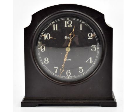 SEC; a bakelite Art Deco style mantel clock, the black dial set with Arabic numerals, with eight day movement, height 12.5cm.