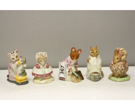 Five Beswick Beatrix Potter's Figures including Tabitha Twitchit and Miss Moppet, Thomasina Tittlemouse, Hunca Munca Sweeping