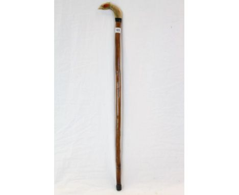 Hand Carved Walking Stick, the horn handle in the form of a Pheasant