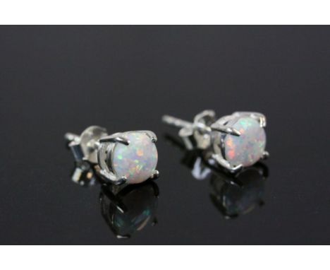 Pair of Silver and Opal Stud Earrings