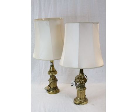 Large pair of Brass Table lamps with Shades, stand approx 45cm tall to light fitting