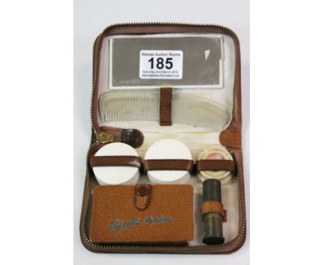 Vintage Cased Elizabeth Arden Ladies Travelling Beauty Set including Three Pots of Cream, Lipstick Holder, Powder Holder, Com