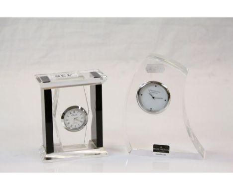Handmade Dartington Crystal Art Deco Style Clock plus another Glass Mantle Clock