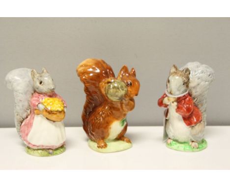 Three Beswick Beatrix Potter's Figures including Squirrel Nutkin, Timmy Tiptoes and Goody Tiptoes, all BP-2  with Oval Gold B