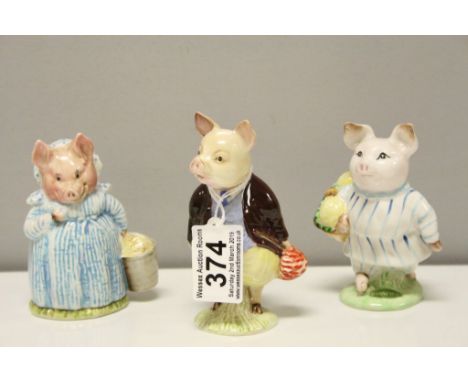 Three Beswick Beatrix Potter's Figures including Pigling Bland, Little Pig Robinson and Aunt Pettitoes, all BP-2  with Oval G