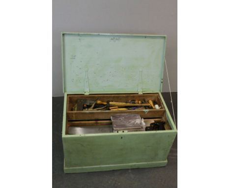Victorian Painted Pine Tool Box together with a Quantity of Joinery Tools and accompanying books