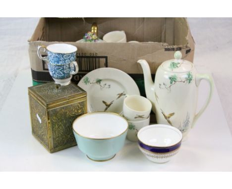 Mixed ceramics &amp; other items to include; Royal Doulton "Coppice" coffee set, Crown Staffordshiore teaset and a Brass tea 