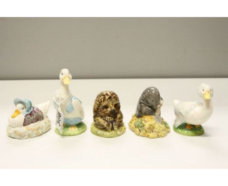 Five Beswick Beatrix Potter's Figures including Jemima Puddleduck, Rebeccah Puddle-Duck, Mr Drake Puddle-Duck, Diggory. Diggo