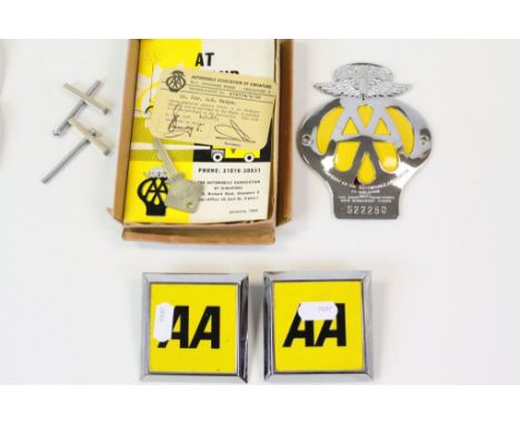 Automobile (Singapore) unused 1966 car badge, boxed with documentation together with two square AA cat badges (3)