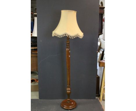 Early 20th century Turned Walnut Standard Lamp with Shade