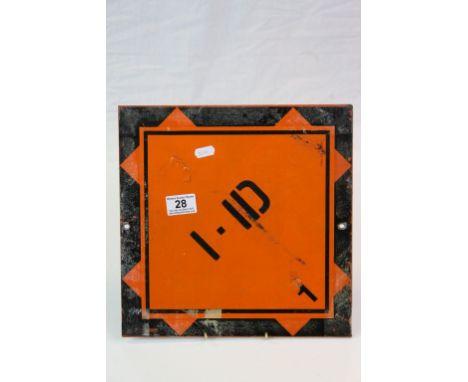 Enamel finished Square Metal sign with reflective finish and marked "I-ID", possibly Military in origin, approx 30cm diameter