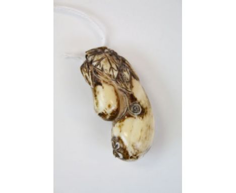 Unusual Bone Netsuke in the form of Gourds and Leaves