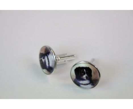 Pair of Silver and Enamel Set Cufflinks depicting Dogs