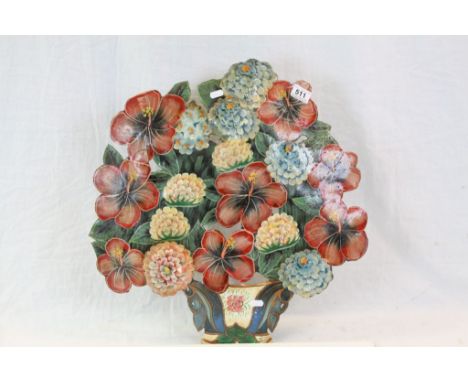 Early 19th century Metal Painted Firescreen in the form of a Floral Display in a Vase, 60cms high