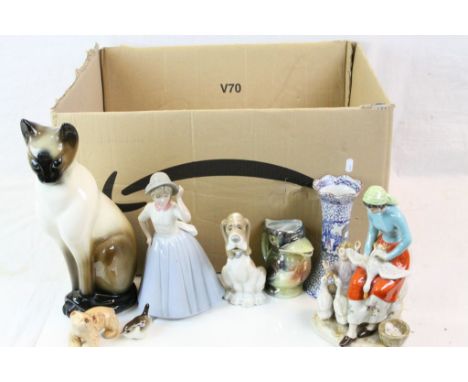 Mixed Lot of Ceramics including Wade Natwest Pig Moneybanks, Cat Figures, Part Victorian Desert Service, Nao Seated Dog, Pool