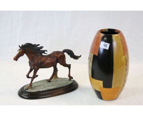 Pintado A Mano Spanish Stallion on Wooden Base and a Contemporary ceramic vase with Geometric design, stands approx 31cm tall